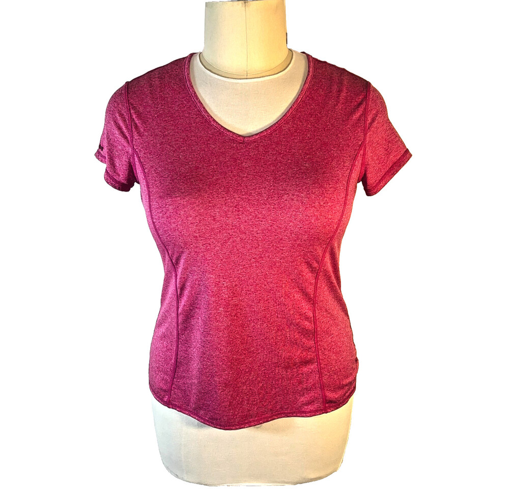Danskin NOW - Women's 2X Performance Tee Shirt Heathered Pink V-Neck Front Seame